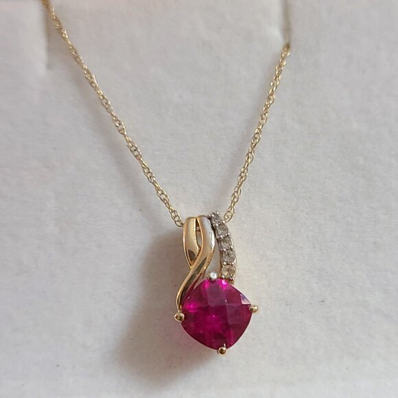 10k Heart Shaped Cultured Ruby Pendant with CZ Accents - Picture 1 of 10